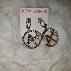 Betsey Johnson A+ Gold Tone Multi-color Crystals Leverback Drop Earrings- NEW